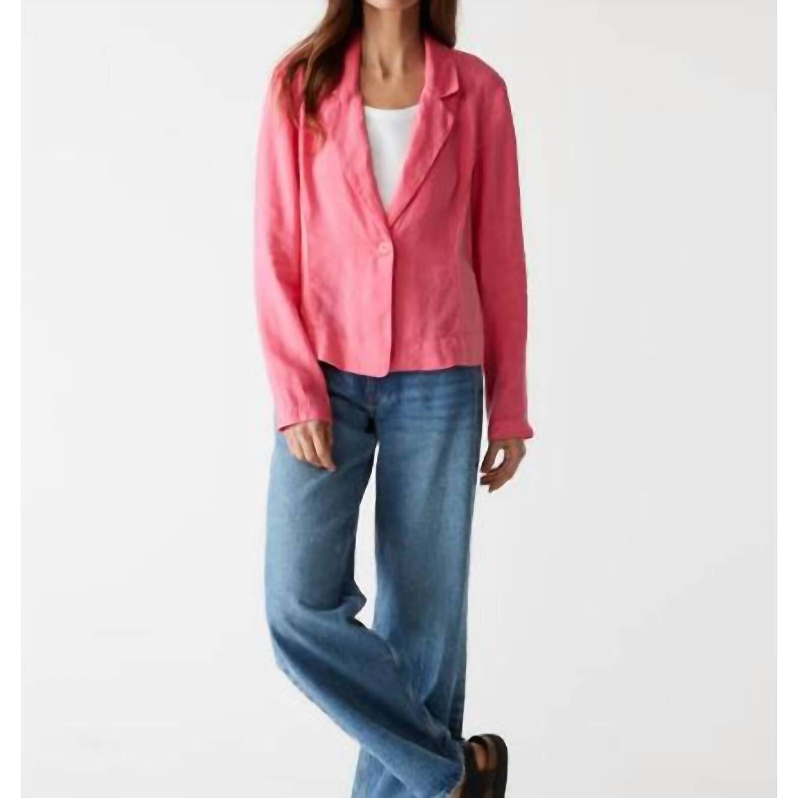 New Michael Stars Pearson Ribbed Mixed Blazer In Flamingo Pink